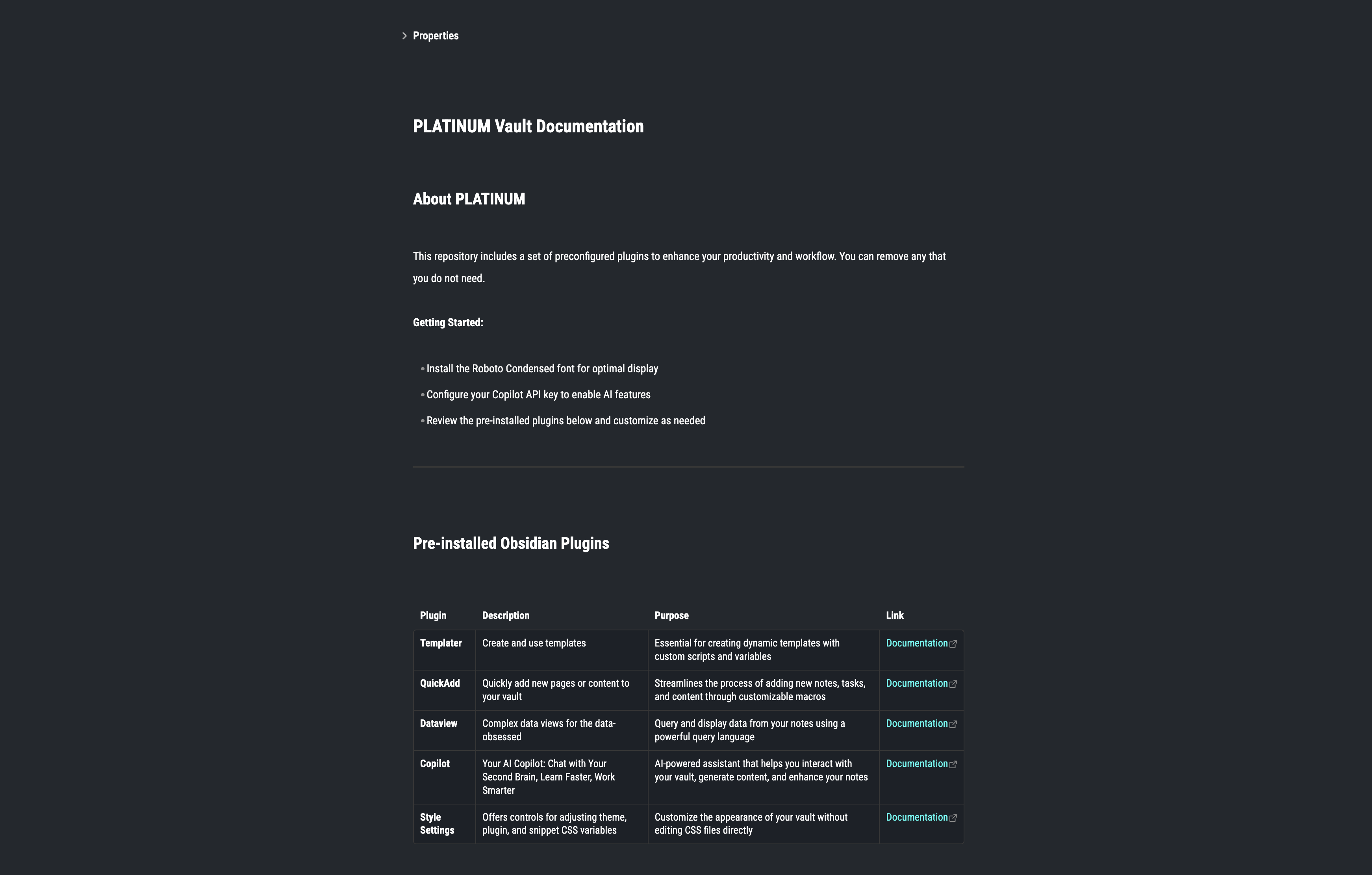 Platinum Workspace Screenshot